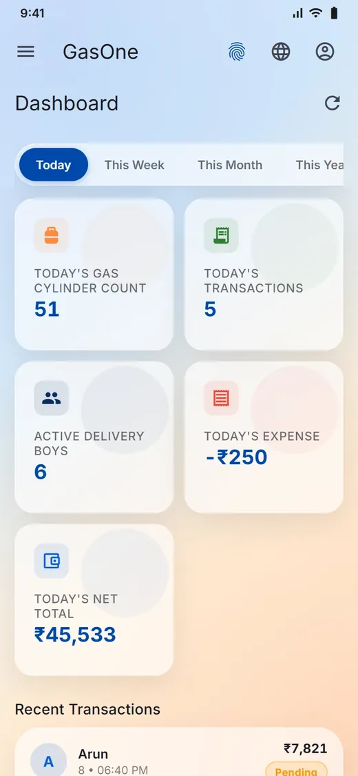 GasOne dashboard in English