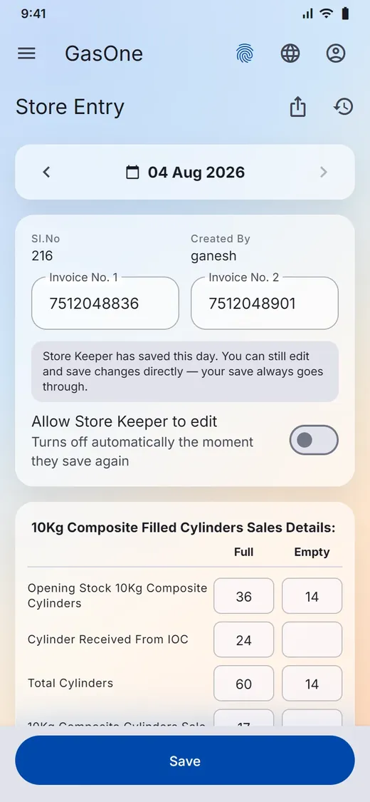 GasOne store entry DGS cylinder register on a phone