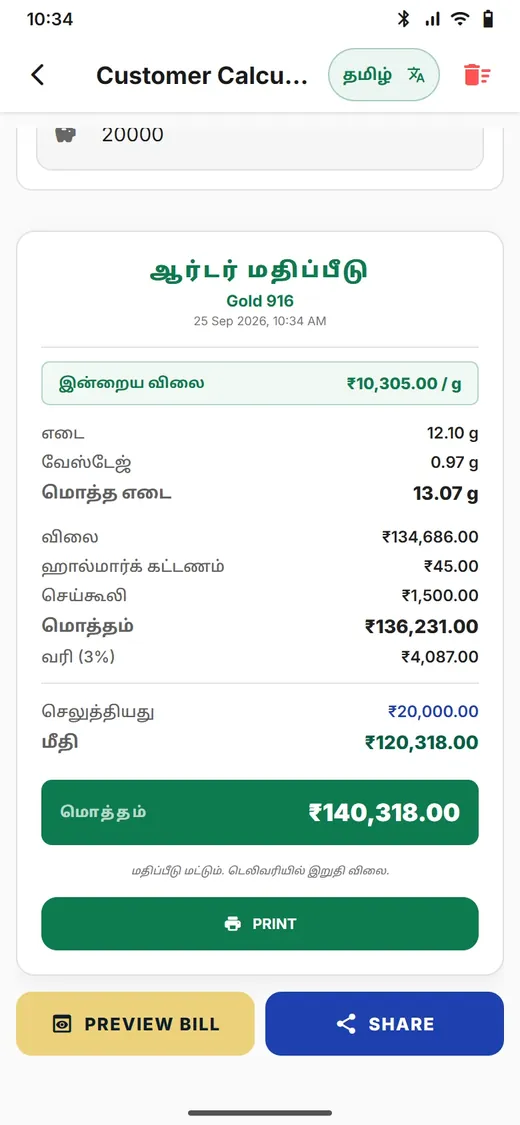 JB One order estimate with Tamil labels